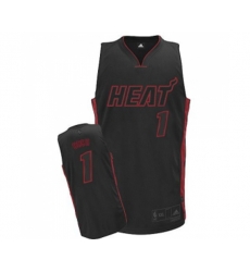 Miami Heat #1 Chris Bosh Authentic Black Black Red No. Basketball Jersey