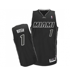 Miami Heat #1 Chris Bosh Authentic Black White Basketball Jersey
