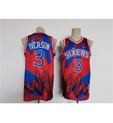 Philadelphia 76ers #3 Allen Iverson Red Black Throwback basketball Jersey