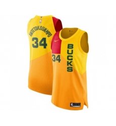 Milwaukee Bucks #34 Giannis Antetokounmpo Authentic Yellow Basketball Jersey - City Edition