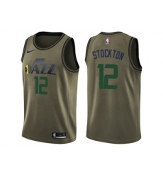 Utah Jazz #12 John Stockton Green Salute to Service NBA Swingman Jersey