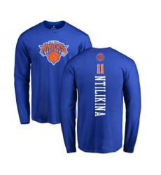 New York Knicks #11 Frank Ntilikina Royal Blue Backer Long Sleeve T-Shirt