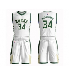 Milwaukee Bucks #34 Giannis Antetokounmpo Swingman White Basketball Suit Jersey - Association Edition
