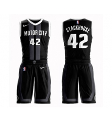 Detroit Pistons #42 Jerry Stackhouse Authentic Black Basketball Suit Jersey - City Edition