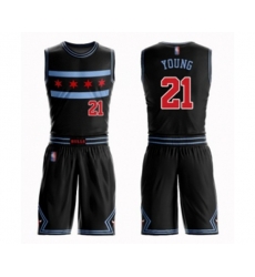 Chicago Bulls #21 Thaddeus Young Authentic Black Basketball Suit Jersey - City Edition