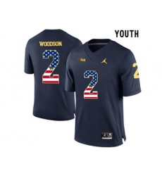 2016 US Flag Fashion-2016 Youth Jordan Brand Michigan Wolverines Charles Woodson #2 College Football Limited Jersey - Navy Blue