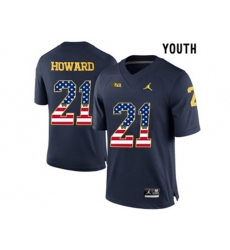 2016 US Flag Fashion-2016 Youth Jordan Brand Michigan Wolverines Desmond Howard #21 College Football Limited Jersey - Navy Blue