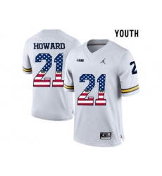 2016 US Flag Fashion-2016 Youth Jordan Brand Michigan Wolverines Desmond Howard #21 College Football Limited Jersey - White