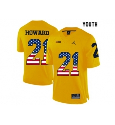 2016 US Flag Fashion-2016 Youth Jordan Brand Michigan Wolverines Desmond Howard #21 College Football Limited Jersey - Yellow