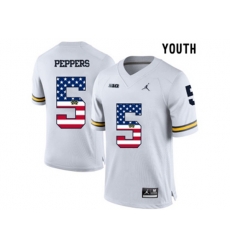 2016 US Flag Fashion-2016 Youth Jordan Brand Michigan Wolverines Jabrill Peppers #5 College Football Limited Jersey - White