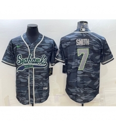 Seattle Seahawks #7 Geno Smith Grey Camo With Patch Cool Base Stitched Baseball Jersey