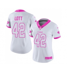 Women San Francisco 49ers #42 Ronnie Lott Limited White Pink Rush Fashion Football Jersey