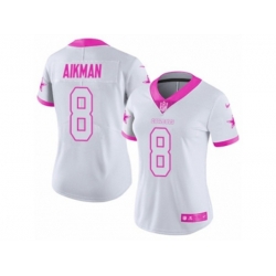 Women Dallas Cowboys #8 Troy Aikman Limited White Pink Rush Fashion NFL Jersey