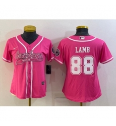 Women Dallas Cowboys #88 CeeDee Lamb Pink With Patch Cool Base Stitched Baseball Jersey