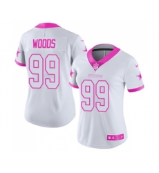 Women Dallas Cowboys #99 Antwaun Woods Limited White Pink Rush Fashion Football Jersey
