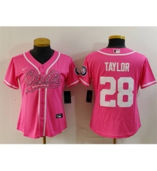 Women Indianapolis Colts #28 Jonathan Taylor Pink With Patch Cool Base Stitched Baseball Jersey
