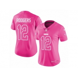 Women Green Bay Packers #12 Aaron Rodgers Limited Pink Rush Fashion NFL Jersey