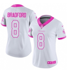 Women Minnesota Vikings #8 Sam Bradford Limited White Pink Rush Fashion NFL Jersey