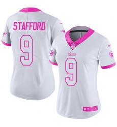 Women Los Angeles Rams #9 Matthew Stafford White Pink  Stitched NFL Limited Rush Fashion Jersey