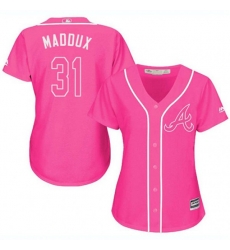 Womens Atlanta Braves #31 Greg Maddux Authentic Pink Fashion Cool Base MLB Jersey