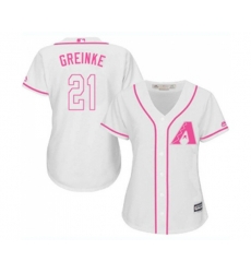 Womens Arizona Diamondbacks #21 Zack Greinke Replica White Fashion Baseball Jersey