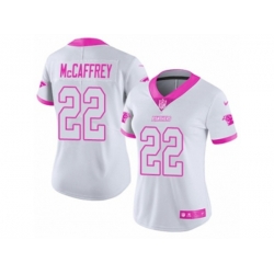 Women Carolina Panthers #22 Christian McCaffrey Limited White Pink Rush Fashion NFL Jersey