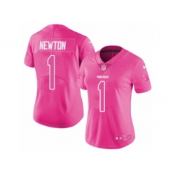 Womens Carolina Panthers #1 Cam Newton Limited Pink Rush Fashion NFL Jersey