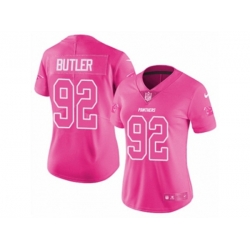 Womens Carolina Panthers #92 Vernon Butler Limited Pink Rush Fashion NFL Jersey