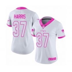 Women New England Patriots #37 Damien Harris Limited White Pink Rush Fashion Football Jersey