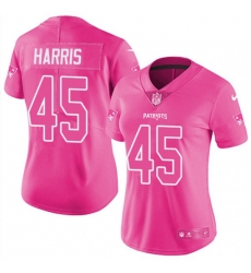 Women New England Patriots #45 David Harris Limited Pink Rush Fashion NFL Jersey