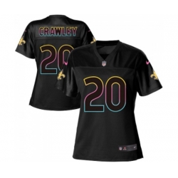 Women New Orleans Saints #20 Ken Crawley Game Black Fashion Football Jersey