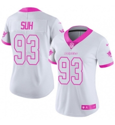 Women Miami Dolphins #93 Ndamukong Suh Limited White Pink Rush Fashion NFL Jersey