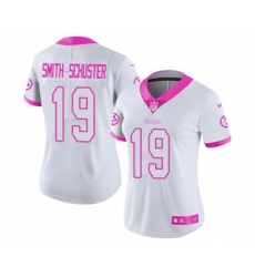 Women Pittsburgh Steelers #19 JuJu Smith-Schuster Limited White Pink Rush Fashion Football Jersey