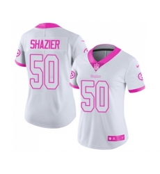 Women Pittsburgh Steelers #50 Ryan Shazier Limited White Pink Rush Fashion Football Jersey
