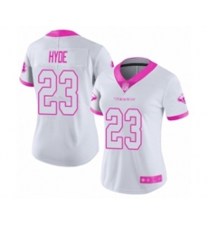 Women Houston Texans #23 Carlos Hyde Limited White Pink Rush Fashion Football Jersey