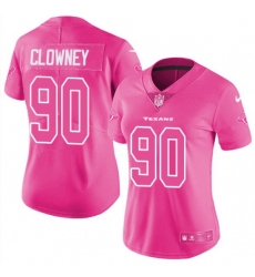 Women Houston Texans #90 Jadeveon Clowney Limited Pink Rush Fashion NFL Jersey