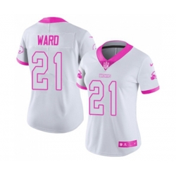 Women Cleveland Browns #21 Denzel Ward Limited White Pink Rush Fashion Football Jersey