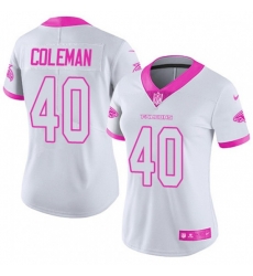 Women Atlanta Falcons #40 Derrick Coleman Limited White Pink Rush Fashion NFL Jersey