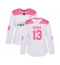 Women Washington Capitals #13 Jakub Vrana Authentic White Pink Fashion NHL Jersey
