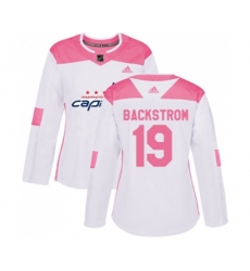 Women Washington Capitals #19 Nicklas Backstrom Authentic White Pink Fashion NHL Jersey