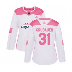 Women Washington Capitals #31 Philipp Grubauer Authentic White Pink Fashion NHL Jersey