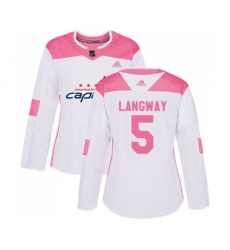 Women Washington Capitals #5 Rod Langway Authentic White Pink Fashion NHL Jersey