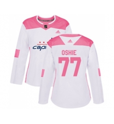 Women Washington Capitals #77 T.J. Oshie Authentic White Pink Fashion NHL Jersey