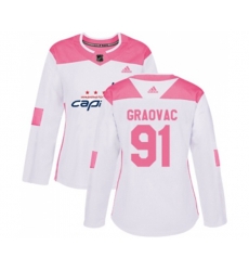 Women Washington Capitals #91 Tyler Graovac Authentic White Pink Fashion NHL Jersey