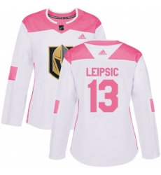Women Vegas Golden Knights #13 Brendan Leipsic Authentic White Pink Fashion NHL Jersey