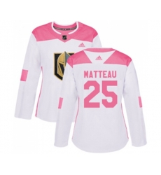Women Vegas Golden Knights #25 Stefan Matteau Authentic White Pink Fashion NHL Jersey