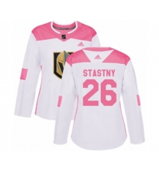 Women Vegas Golden Knights #26 Paul Stastny Authentic White Pink Fashion NHL Jersey