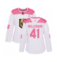 Women Vegas Golden Knights #41 Pierre-Edouard Bellemare Authentic White Pink Fashion NHL Jersey