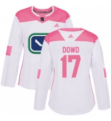 Women Vancouver Canucks #17 Nic Dowd Authentic White Pink Fashion NHL Jersey