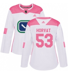 Women Vancouver Canucks #53 Bo Horvat Authentic White Pink Fashion NHL Jersey